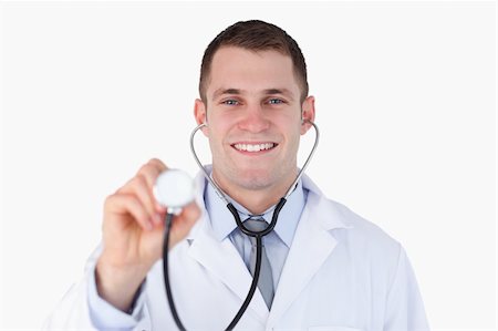 simsearch:400-05710928,k - Close up of smiling doctor with his stethoscope on white background Stockbilder - Microstock & Abonnement, Bildnummer: 400-05710966