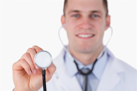 simsearch:400-05710928,k - Close up of smiling doctor with stethoscope on white background Stockbilder - Microstock & Abonnement, Bildnummer: 400-05710973