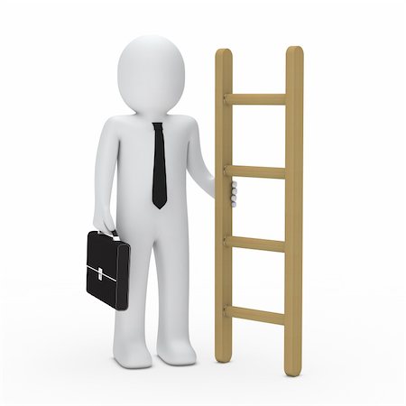 simsearch:400-05711049,k - 3d business man with briefcase hold ladder Foto de stock - Royalty-Free Super Valor e Assinatura, Número: 400-05711045