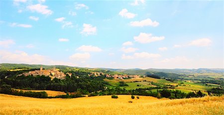 simsearch:400-04380170,k - The Medieval Italian Town Surrounded By Forests And Plowed Fields Stock Photo - Budget Royalty-Free & Subscription, Code: 400-05711127