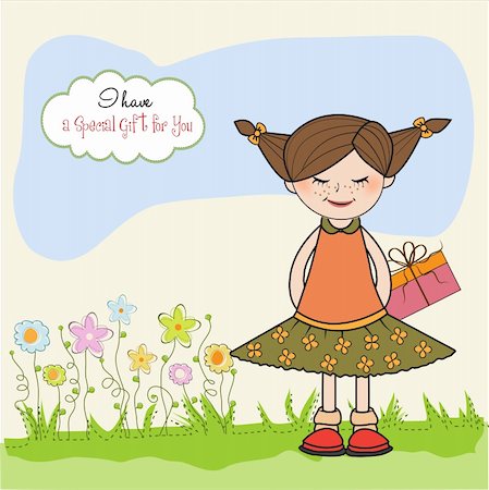 Excited young girl she hide a special gift Stockbilder - Microstock & Abonnement, Bildnummer: 400-05711266