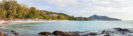 Coast of tropical ocean - panoramic evening picture Stock Photo - Budget Royalty-Free & Subscription, Code: 400-05711392