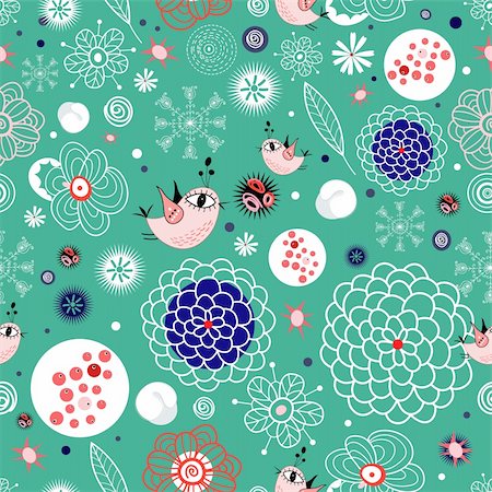 simsearch:400-05903131,k - floral seamless pattern with birds and snowflakes on green background Fotografie stock - Microstock e Abbonamento, Codice: 400-05711538