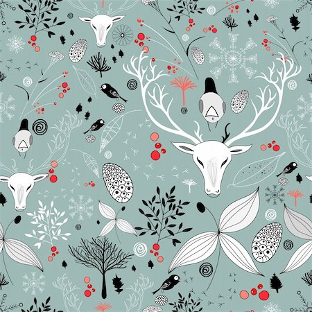 simsearch:400-05903131,k - seamless graphic floral design with portraits of deer on a blue background Fotografie stock - Microstock e Abbonamento, Codice: 400-05711539