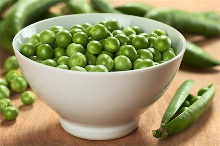 Fresh raw green pea (lat. Pisum Sativum) in white bowl (Selective Focus, Focus on the peas in the middle of the bowl) Stock Photo - Budget Royalty-Free & Subscription, Code: 400-05711683