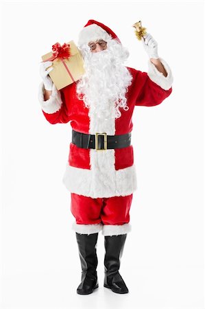 surprised old man with a beard - Santa Claus with a gift and a bell on a white background Stock Photo - Budget Royalty-Free & Subscription, Code: 400-05711909