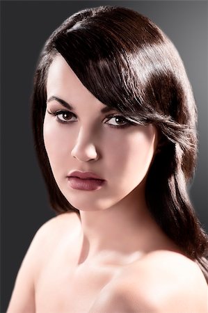 beauty close up portrait of a beautiful long haired brunette with shiny hair Stock Photo - Budget Royalty-Free & Subscription, Code: 400-05711986