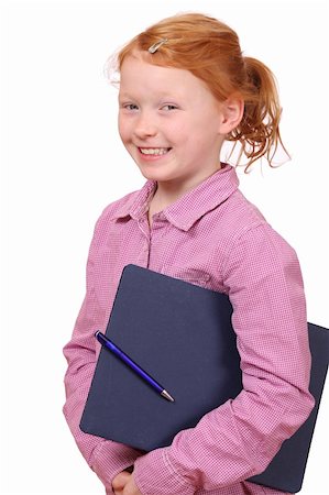 simsearch:400-05712134,k - Portrait of a young red haired schoolgirl on white background Foto de stock - Super Valor sin royalties y Suscripción, Código: 400-05712137