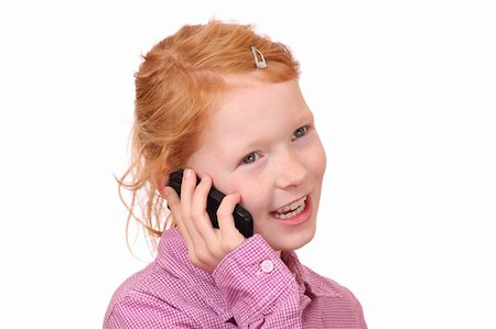 Happy young girl with cell phone on white background Stock Photo - Budget Royalty-Free & Subscription, Code: 400-05712141
