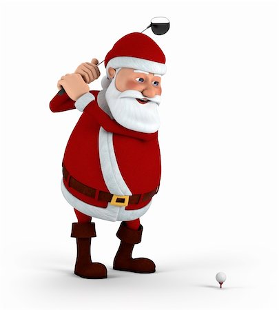 Cartoon Santa Claus plays golf - high quality 3d illustration Stock Photo - Budget Royalty-Free & Subscription, Code: 400-05712160