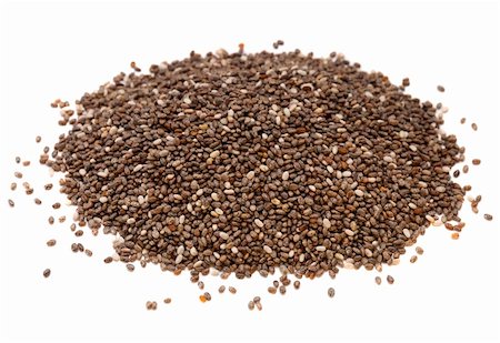 a heap of organic chia seeds rich in omega-3 fatty acids, side view on white, Stock Photo - Budget Royalty-Free & Subscription, Code: 400-05712723