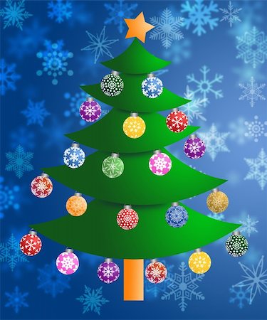 simsearch:400-06423540,k - Colorful Christmas Tree on Blurred Snowflakes Background Photographie de stock - Aubaine LD & Abonnement, Code: 400-05712885