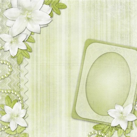 Vintage green background with frame for photo and flowers Stock Photo - Budget Royalty-Free & Subscription, Code: 400-05712929
