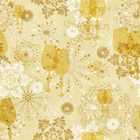 simsearch:400-04709734,k - Seamless gentle yellow christmas pattern with snowflakes and glasses (vector) Stock Photo - Budget Royalty-Free & Subscription, Code: 400-05712930