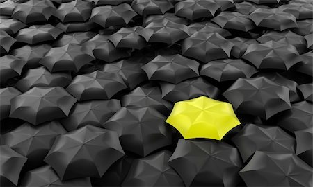 simsearch:400-05920364,k - Illustration of one yellow umbrella among many dark Stock Photo - Budget Royalty-Free & Subscription, Code: 400-05713175