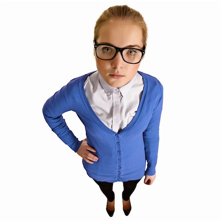 photographic portraits poor people - Funny girl with big glasses isolated on white background Stock Photo - Budget Royalty-Free & Subscription, Code: 400-05713331