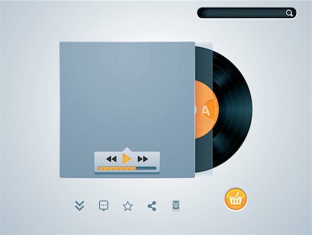 simsearch:400-06072793,k - Vinyl disk styled audio player template with related pictograms. Solid color envelop surface can be replaced with real album cover Stockbilder - Microstock & Abonnement, Bildnummer: 400-05713429