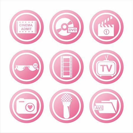 set of 9  pink cinema signs Stock Photo - Budget Royalty-Free & Subscription, Code: 400-05713487