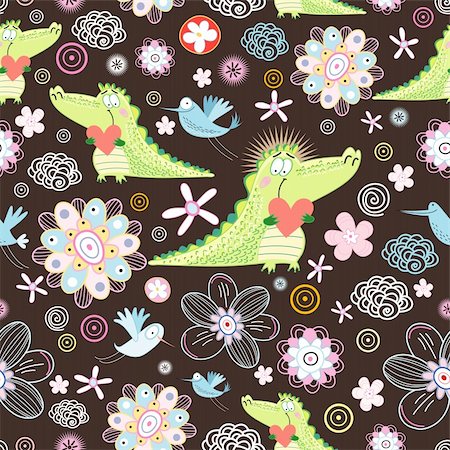 simsearch:400-05912525,k - Seamless floral pattern with crocodiles on a brown background Stock Photo - Budget Royalty-Free & Subscription, Code: 400-05713558