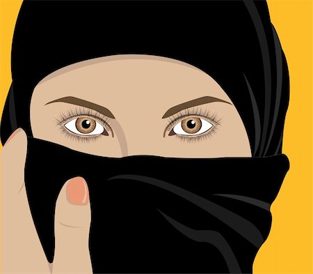 face covered with scarf - Vector image of young pretty woman with shawl Stock Photo - Budget Royalty-Free & Subscription, Code: 400-05713587