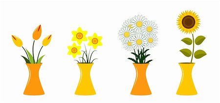 vector collection of flowers in vase on white background, Adobe Illustrator 8 format Stock Photo - Budget Royalty-Free & Subscription, Code: 400-05713614
