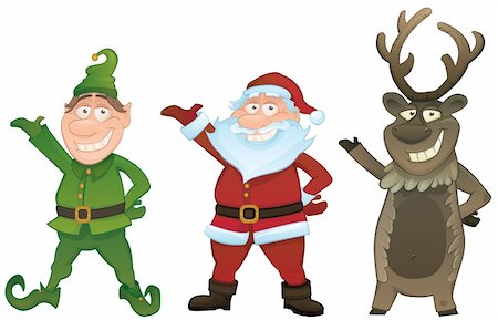 santa and reindeer - Christmas vector series. Set with Santa Claus , Elf and Rudolph reindeer Stock Photo - Budget Royalty-Free & Subscription, Code: 400-05713611