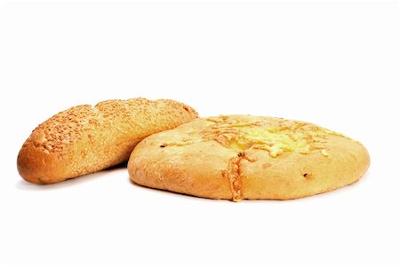 simsearch:400-07716727,k - French baguette and Round flat Bread with cheese isolated on white Foto de stock - Super Valor sin royalties y Suscripción, Código: 400-05713643