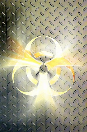 Glowing biohazard symbol over steel background Conceptual photo-illustration Stock Photo - Budget Royalty-Free & Subscription, Code: 400-05724097