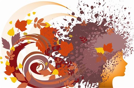 simsearch:400-04099910,k - silhouette of a female head with hair of autumn leaves and splash Stock Photo - Budget Royalty-Free & Subscription, Code: 400-05724103