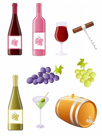 wine and grapes icon set Stock Photo - Budget Royalty-Free & Subscription, Code: 400-05724870