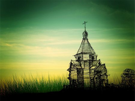 The sketch of church against a decline sunset Stock Photo - Budget Royalty-Free & Subscription, Code: 400-05724887