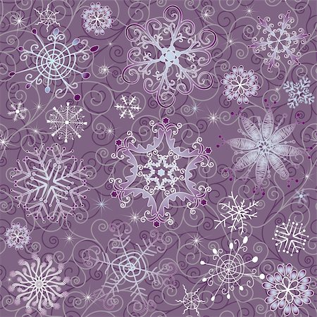 simsearch:400-04709734,k - Gentle violet seamless Christmas pattern with varied snowflakes and curls (vector) Stock Photo - Budget Royalty-Free & Subscription, Code: 400-05724938