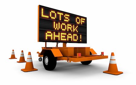 simsearch:400-05730322,k - High resolution 3D render of construction sign message board and cones. LOTS OF WORK AHEAD! Foto de stock - Royalty-Free Super Valor e Assinatura, Número: 400-05725873