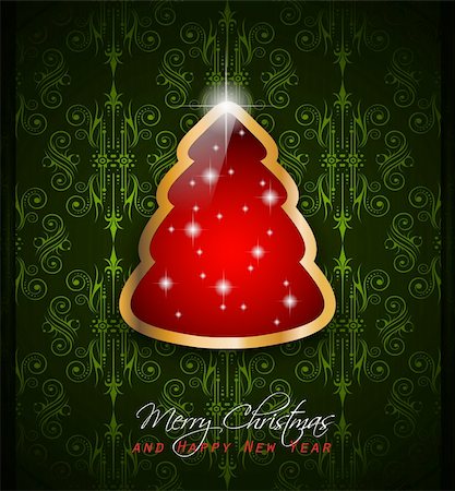 simsearch:400-05750375,k - Elegant Classic Christmas Greetings background with lovely tree ideal for flyers, invitations, cards or posters. Foto de stock - Super Valor sin royalties y Suscripción, Código: 400-05725951