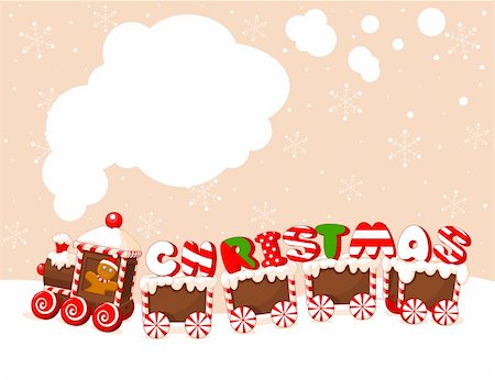 snowflake cookie - Christmas train made of gingerbread, cream and candies background Stock Photo - Budget Royalty-Free & Subscription, Code: 400-05725986