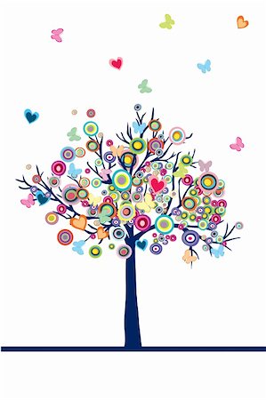 simsearch:400-04725012,k - Abstract colored tree with hearts, circles and butterflies Stock Photo - Budget Royalty-Free & Subscription, Code: 400-05726082