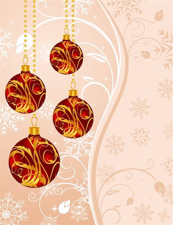 simsearch:400-05699416,k - Illustration Christmas floral background with set balls - vector Stock Photo - Budget Royalty-Free & Subscription, Code: 400-05727237