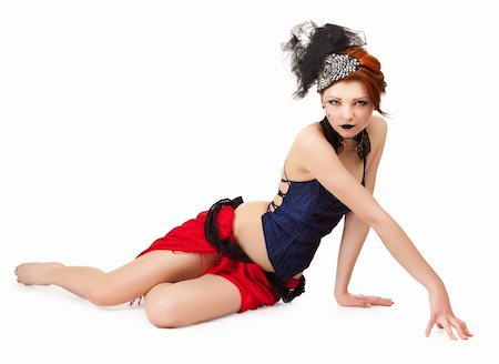 half-naked girl in a cabaret style on a white background Stockbilder - Microstock & Abonnement, Bildnummer: 400-05727347