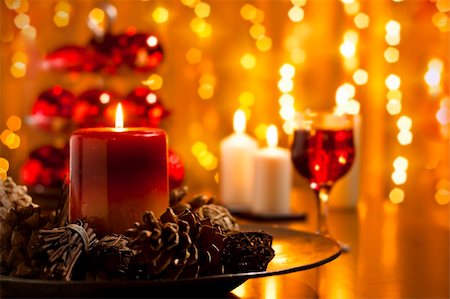 Christmas Decorations and Candles Set on a Dining table Stock Photo - Budget Royalty-Free & Subscription, Code: 400-05727604