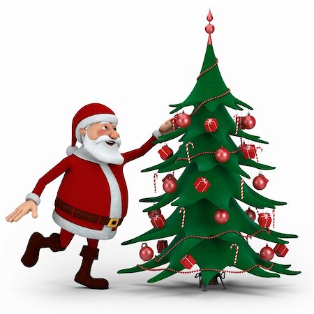 Cartoon Santa Claus decorating Christmas Tree - high quality 3d illustration Stock Photo - Budget Royalty-Free & Subscription, Code: 400-05727816