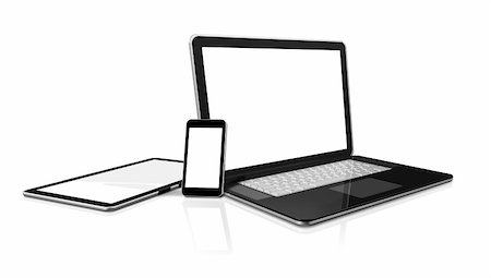 simsearch:400-04237627,k - 3D laptop, mobile phone and digital tablet pc computer - isolated on white with clipping path Stock Photo - Budget Royalty-Free & Subscription, Code: 400-05727848