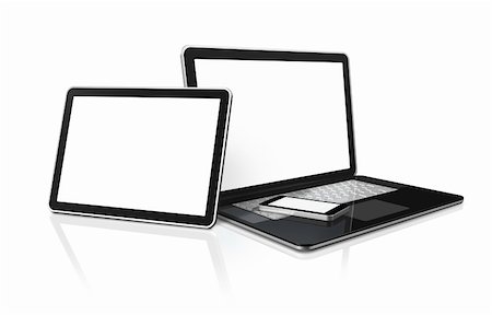 3D laptop, mobile phone and digital tablet pc computer - isolated on white with clipping path Stock Photo - Budget Royalty-Free & Subscription, Code: 400-05727849