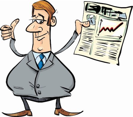 cartoon illustration of businessman with newspaper satisfied for share raises Foto de stock - Super Valor sin royalties y Suscripción, Código: 400-05727865