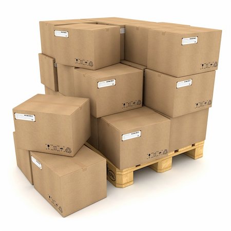 simsearch:400-05738922,k - Cardboard boxes on pallet on white background Stockbilder - Microstock & Abonnement, Bildnummer: 400-05728113