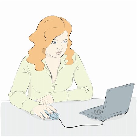 Vector illustration. A young woman uses a laptop Stock Photo - Budget Royalty-Free & Subscription, Code: 400-05728120