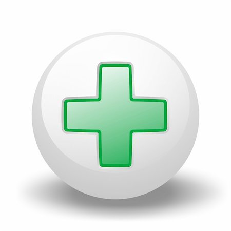 emergency icon - green cross on ball with shadow over white background Stock Photo - Budget Royalty-Free & Subscription, Code: 400-05728133