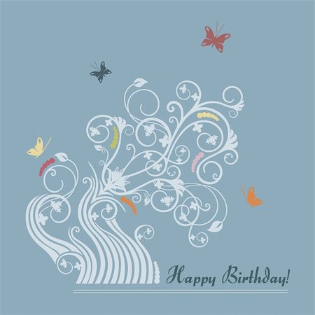 simsearch:400-05728242,k - Cute floral happy birthday greeting card. This image is a vector illustration. Photographie de stock - Aubaine LD & Abonnement, Code: 400-05728229