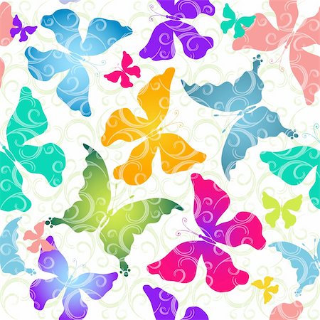 simsearch:400-05890035,k - Seamless pattern of colorful butterflies against the background of scrollwork (vector EPS 10) Foto de stock - Super Valor sin royalties y Suscripción, Código: 400-05728394