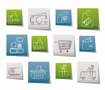 shopping bag shopping cart - shopping and retail icons - vector icon set Stock Photo - Budget Royalty-Free & Subscription, Code: 400-05728510