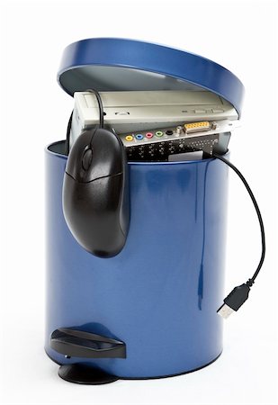 recycling computers - small trashcan with electronic waste on white background Stock Photo - Budget Royalty-Free & Subscription, Code: 400-05728601